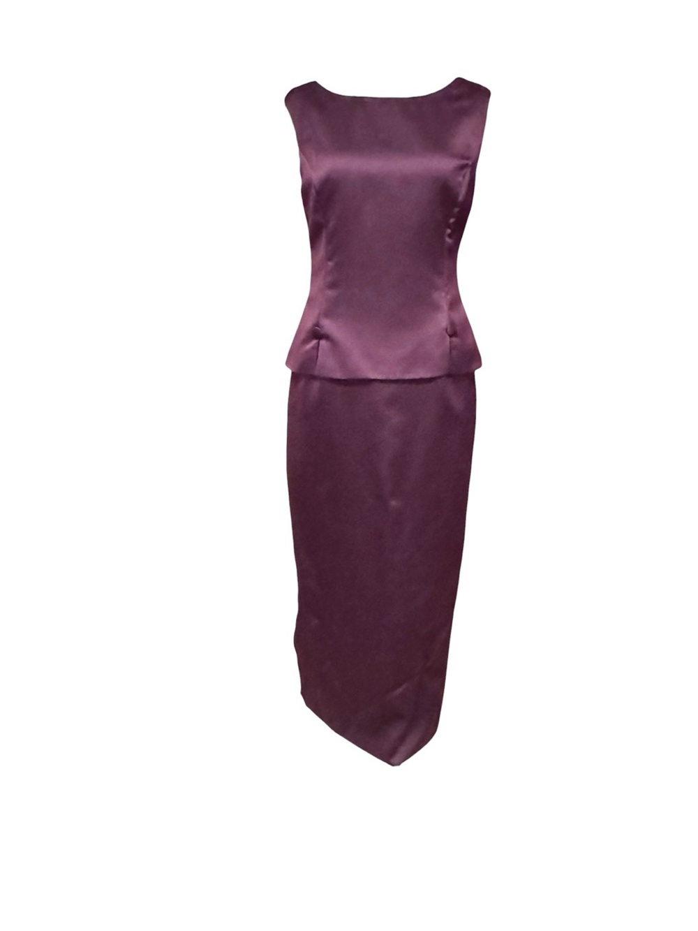 Plum Satin Peplum Maxi Dress, Sz 14, EUC